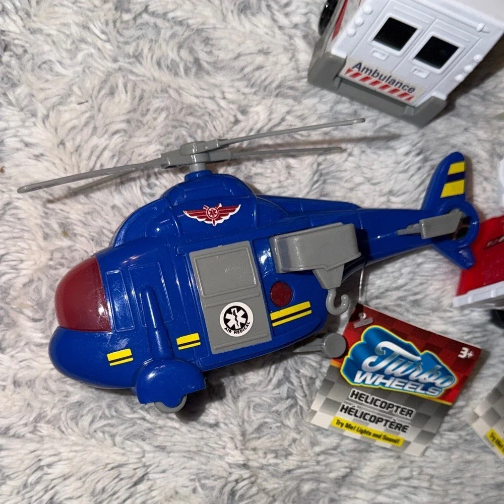 Turbo Wheels Emergency Vehicle Set Fire Truck Ambulance Helicopter Lights Sound
